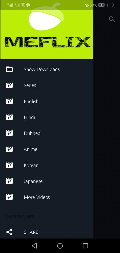 Screenshot of MetFlix App