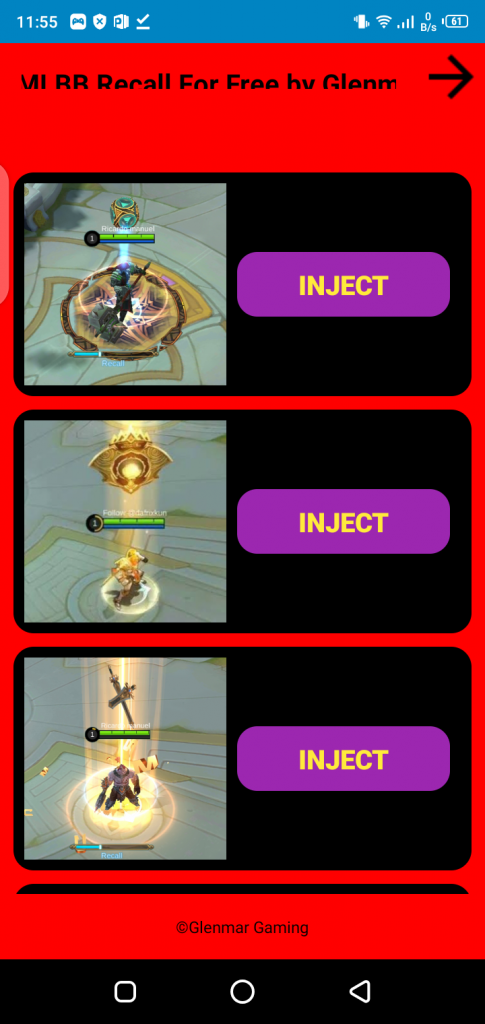 Screenshot of Injector ML Skin And Recall App