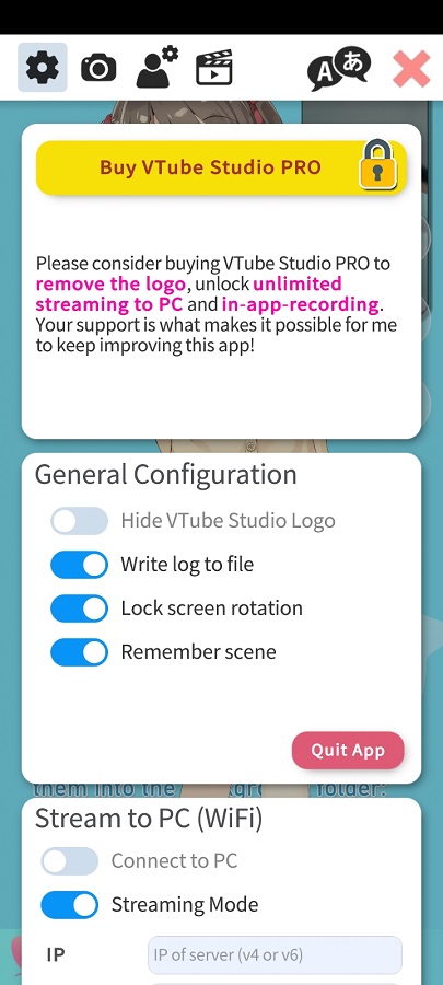 Screenshot of VTube Studio
